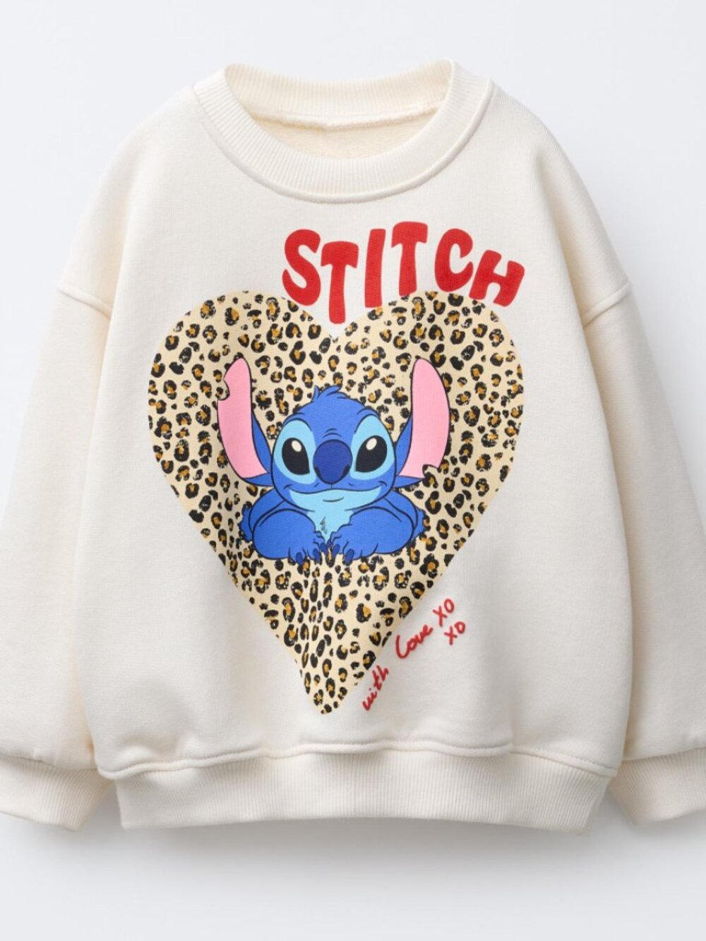 Zara Lilo & Stitch Disney Crewneck Sweatshirt Heart Cheetah Print Girls Sz 6 NWT